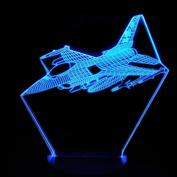 Naujas 3D Orlaivių Naktį Žibintai Warplanes Kovotojas Stalo lempa 7 Spalvų Keitimas Su USB Power Atmosfera Lempa Namų Dekoro Vaikų Dovanų