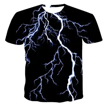 Naujas apvalios kaklo marškinėliai vyriški aukštos kokybės vyriški T-shirt trumparankoviai žaibo liepsnos 3D spausdinimo mados gražus vyriški T-shirt