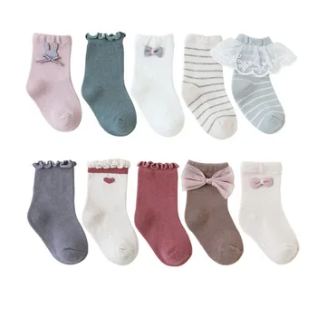 Naujas atvykimo 1-8 metų vaikams kojinės pavasarį, rudenį, vaikų mergaičių cute mados lankas minkštos šiltos kojinės kūdikiui nėrinių kojinės Studentų kojinės