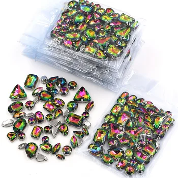 Naujas atvykimo Didmeninė 5 krepšiai mišrios formos siūti ant stiklo crystal Rainbow cirkonio drabužių/suknelė