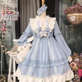 Naujas Atvykimo Gothic Lolita Suknelę Alice In Wondeland Mielas Moterų OP Suknelė Japonijos Harajuku ilgomis Rankovėmis Lėlės Suknelė