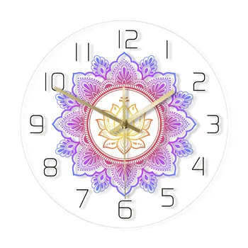 Naujas Atvykimo Indijos Mandala Gobelenas Lotus Skaidrus Watercolour Sieninis Laikrodis Žiūrėti OM Jogos Bohemijos Gėlių Spausdinti Kabinti Zegar