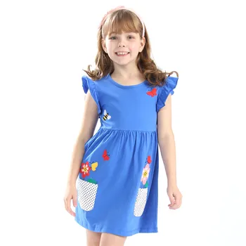 Naujas atvykimo kūdikių medvilnės mergina suknelės su kišenėmis vaikų vasaros drabužių aplikacijos siuvinėjimo princesė dropshipping frocks suknelė