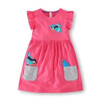 Naujas atvykimo kūdikių medvilnės mergina suknelės su kišenėmis vaikų vasaros drabužių aplikacijos siuvinėjimo princesė dropshipping frocks suknelė