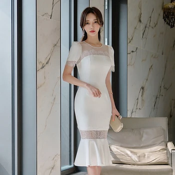 Naujas atvykimo mados šifono suknelė moterims, elegantiškas, seksualus vasaros o-kaklo perspektyvos šalis suknelė temperamentas balta mermaid dress