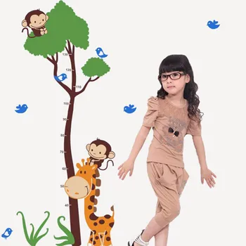 Naujas atvykimo Medžio Aukštis, sienų lipdukai Animacinių filmų Žirafa, beždžionė, Vaikų kambario, miegamojo sienų lipdukai Karšto pardavimo