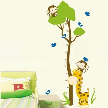 Naujas atvykimo Medžio Aukštis, sienų lipdukai Animacinių filmų Žirafa, beždžionė, Vaikų kambario, miegamojo sienų lipdukai Karšto pardavimo