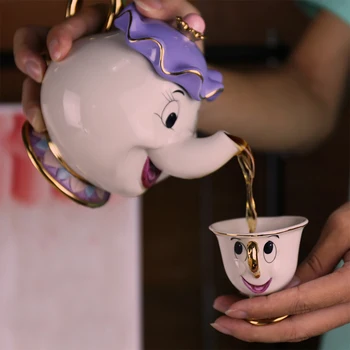 Naujas Atvykimo Mielas Animacinių filmų Grožio ir žvėrys arbatinukas, puodelis Ponia Potts Chip Puodelio Arbatos Puodą Taurės Nustatyti Gražus Kalėdų Dovana, Greitai Paštu