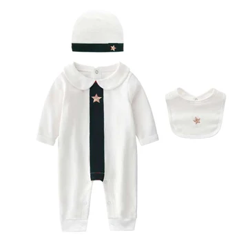 Naujas atvykimo Pavasario ir rudens mados prekės ženklo stiliaus kūdikių drabužiai Medvilnės ilgomis rankovėmis kratinys romper skrybėlę ir Seilinukai 3-piece set