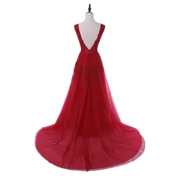 Naujas atvykimo seksualus šalies vakarinės suknelės Vestido de Festa-line promenadzie suknelė nėrinių duobute Chalatas De Soiree V-kaklo suknelė su Užtrauktuku