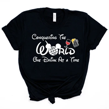 Naujas Atvykimo Užkariauja Pasaulio Vienas Gėrimo Metu T-shirt Geriamojo Visame Pasaulyje Marškinėliai Maisto ir Vyno Mielas Atostogų Tees