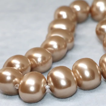 Naujas atvykimo šampanas gamtos shell perlų 13*15 mm ovalo aukštos kokybės elegantiškas moteris dovaną laisvi papuošalai priėmimo karoliukai 15inch B2272