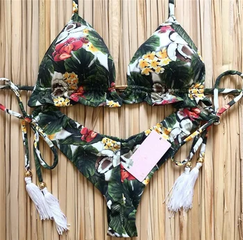 Naujas Gėlių Spausdinti Brazilijos Bikini 2020 Seksualių Moterų Maudymosi Push Up Bikinis Nustatyti Maudymosi Kostiumėliai