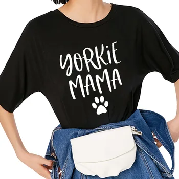 Naujas Jorkšyro Terjerų Yorkie Šuo Mama Grafinis Logotipas Marškinėliai trumpomis Rankovėmis O-Kaklo Medvilnės marškinėliai Mergaitėms Tee Viršūnes Moteris Drabužiai