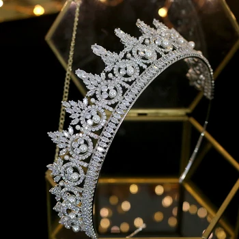 Naujas mados 3A cirkonis perlas karūna nuotakos tiara vestuvių suknelė princess tiara plaukų aksesuarai
