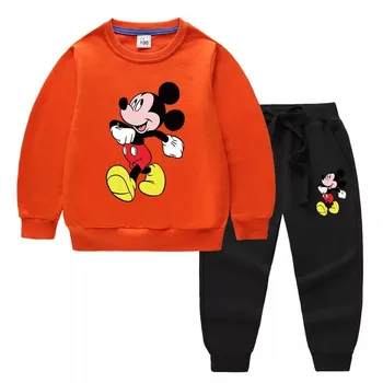 Naujas Mados, Disney, Medvilnės Megztinis Mielas Peliukas Ilgomis Rankovėmis Megztinis + Mickey Kelnės Dviejų Dalių Baby Laisvalaikio Kostiumas