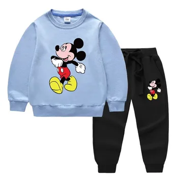 Naujas Mados, Disney, Medvilnės Megztinis Mielas Peliukas Ilgomis Rankovėmis Megztinis + Mickey Kelnės Dviejų Dalių Baby Laisvalaikio Kostiumas