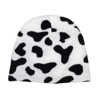 Naujas mados Megzti skrybėlę Karvės Modelį Mielas Kepurės Žiemą šilta, Skrybėlės Moterims Rudenį hip-hop Kepuraitė Kepurės Mados Balta Juoda laukinių Bžūp