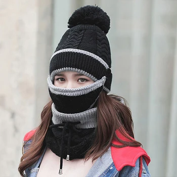 Naujas Mados Rudens-Žiemos moteriškos Kepurės Kepurės Megzti Šiltas Šalikas Vėjo Multi Funkcinis Skrybėlę, Šaliką Nustatyti drabužių priedai kostiumas