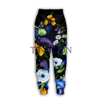 Naujas Mados Vyrų/Moterų Poilsiu Kelnes Tapybos Gėlės 3D Atspausdintas Streetwear Atsitiktinis Kelnės Sweatpants 01