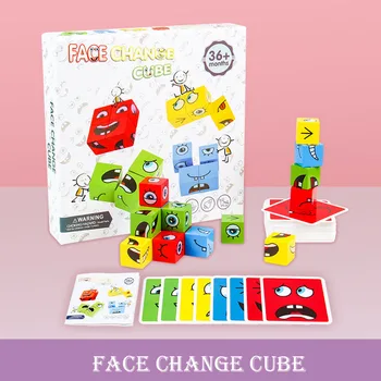 NAUJAS Montessori Mediniai Veidą Pakeisti Kubo Kūrimo Bloką, Žaislai Ankstyvasis ugdymas Švietimo Rungtynės Žaislas Vaikams, Dovana