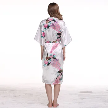 Naujas Moterų Atlasas Kimono Rūbeliai Gėlių Pamergės Skraiste Povas Nuotakos Apdaras Ilgas Chalatas Kimono Padažu Suknelė Nuotakos Šalis Dovana