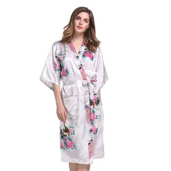 Naujas Moterų Atlasas Kimono Rūbeliai Gėlių Pamergės Skraiste Povas Nuotakos Apdaras Ilgas Chalatas Kimono Padažu Suknelė Nuotakos Šalis Dovana
