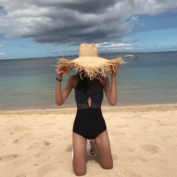 Naujas moterų Negabaritinių Skrybėlę Didelis Kraštų 20cm Rafija Saulės Skrybėlę Platus Kraštų Paplūdimys Skrybėlės Ponios Minkštas Šiaudų Atspalvį Skrybėlę Didmeninė Dropshipping