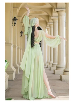 Naujas Pilvo Šokio Kostiumų Moterų Temperamentas Flowy Skraiste Suknelė Profesionalaus Šokėjo Veiklos Kostiumas 5 dalių Komplektas