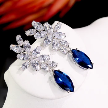 Naujas produktas AAA kubinis cirkonis moterų mėlyna lašas auskarai, papuošalų mados vandens lašas dizaino auskarai vakarinę suknelę priedai