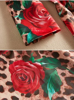 Naujas rankovės gauti rožės blizgančiais trumpo juosmens elegantiškas moteris leopard print suknelė atkurti senovės būdai