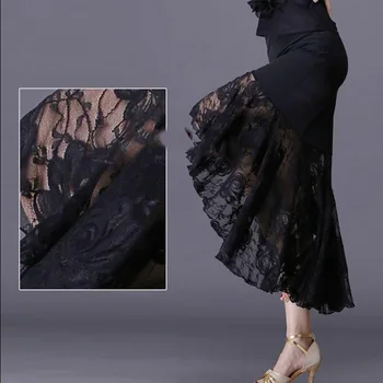 Naujas seksualus lotynų šokių sijonai moterims juoda nėrinių sijonas nereguliarus žuvies uodega sijonas ilgas sportinių šokių suknelė Salsa/Tango/Cha Cha
