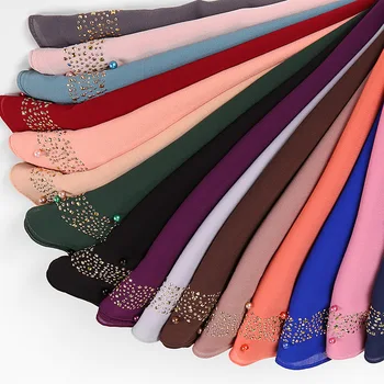 Naujas Stilius Europos ir Amerikos Gatvės Stiliaus Perlas Šifono Toe Cap Šalikas Didmeninė Karšto Gręžimo vientisos Spalvos Hijab Muslim75*180cm