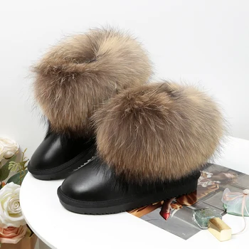 NAUJAS stilius warerproof Natūralus Lapės kailio kutai moterų žiemos kulkšnies sniego batai, vilnos pamušalu natūralios odos butas šiltas batai 35-44