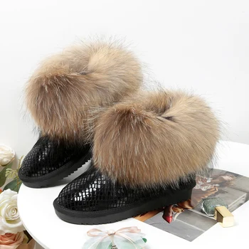 NAUJAS stilius warerproof Natūralus Lapės kailio kutai moterų žiemos kulkšnies sniego batai, vilnos pamušalu natūralios odos butas šiltas batai 35-44
