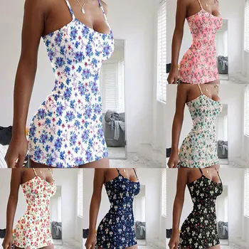 Naujas Streetwear Gėlių Spausdinti Mielos Moterys, Trumpas Vasaros Suknelės Plius Dydžio Paplūdimio Spageti Dirželis Seksualus Bodycon Mini Suknelė Harajuku