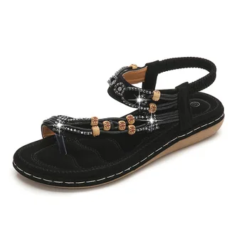 ---- naujas Vasaros batai moteriški sandalai kvėpuojantis bohemijos moterų sandalai mados string granulių moterų butas obcasie sandalai moterims