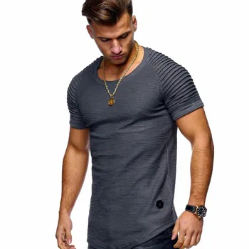 Naujas vasaros nauji vientisos spalvos dryžuotas dizainas susiėmę rankovėmis vyriški T-shirt Slim apvalios kaklo marškinėliai atsitiktinis marškinėliai kieto spalvų
