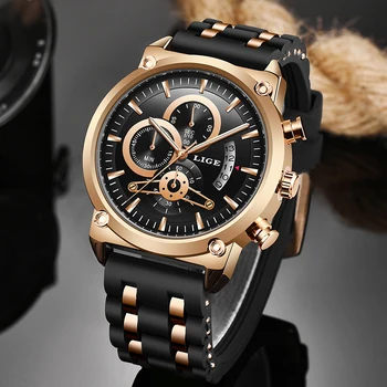 Naujas Vyrai Laikrodžiai LIGE Top Brand Prabanga Ciferblatas Laikrodis Vyrų Mados Silikoninis Vandeniui Kvarco Aukso laikrodis Vyrams, Sporto Chronograph