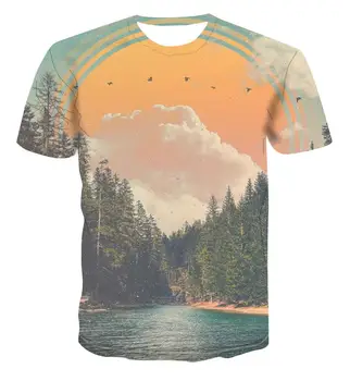 Naujas įdomus spalvų marškinėliai su kūrybos dizaino pop kraštovaizdžio 3D vyriški trumpomis rankovėmis ir gatvės stilius