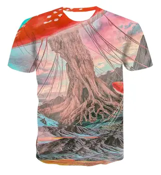 Naujas įdomus spalvų marškinėliai su kūrybos dizaino pop kraštovaizdžio 3D vyriški trumpomis rankovėmis ir gatvės stilius