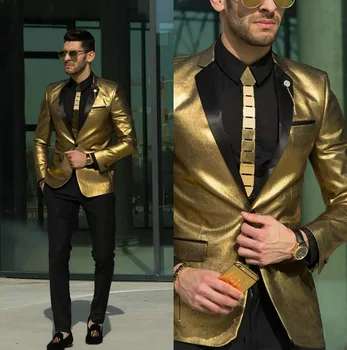 Naujas Šviečiantis TPSAADE Aukso Vestuvių Kostiumai Vyrams Tuxedos Pigūs Slim Fit Nuotaka Dėvi Geriausią Mens Kostiumai pagal Užsakymą (Striukė + Kelnės)