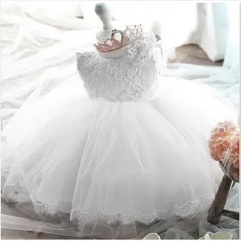 Naujas Žiemos Baby Girl Dress 1 metų Gimtadienio Suknelė Baltos spalvos Nėrinių Krikšto Vestido Infantil Bowknot Princesė Suknelės Vestuves