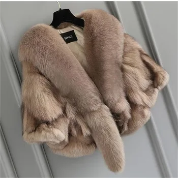 Naujas Žiemos Realių Fox Fur Coat Originali Lapės Kailiniai Natūralaus Kailio Trumpas Žaliasis Šalikas Paltai Moterims Lauko Kailiniai Paltai Prabanga