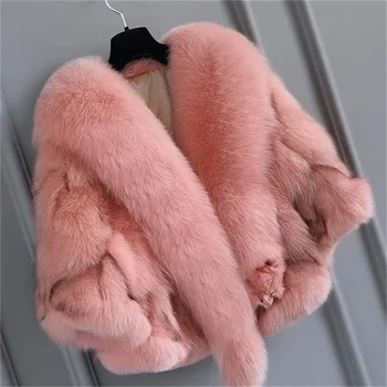 Naujas Žiemos Realių Fox Fur Coat Originali Lapės Kailiniai Natūralaus Kailio Trumpas Žaliasis Šalikas Paltai Moterims Lauko Kailiniai Paltai Prabanga