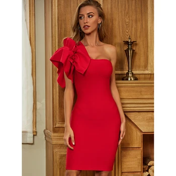 Naujausias Ponios Bodycon Tvarstis Suknelė 2020 M Sexy Vieną Petį Raukiniai Raudona Moterų Vasaros Suknelė Mados Vakarą Šalis Suknelė Vestido