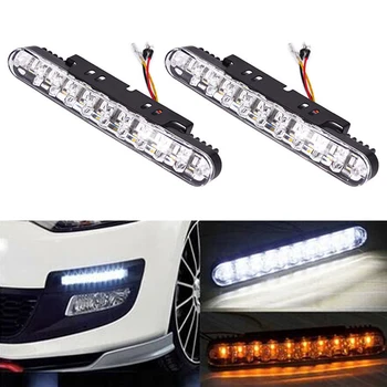Nauji Karšto 12V 12W 2x 30 LED Automobilių Šviesos važiavimui Dieną DRL Dienos šviesos Lempos su posūkių Žibintai 19cm x 2.5 cm x 4cm
