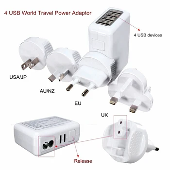 Nauji Karšto 4 USB Port Multi Kelionės Prijunkite Įkroviklio Adapteris Universal International World Wide 5V 2.1 10W