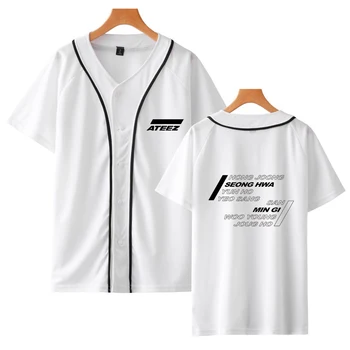 Nauji marškinėliai Vasaros Harajuku ATEEZ Prarasti Trumpas Rankovės Beisbolo T-shirt Moterims, Kpop Bangtan Mygtuką Beisbolo Marškinėlius plius dydis