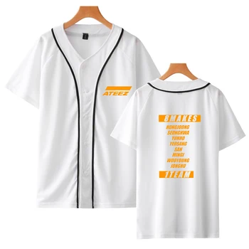 Nauji marškinėliai Vasaros Harajuku ATEEZ Prarasti Trumpas Rankovės Beisbolo T-shirt Moterims, Kpop Bangtan Mygtuką Beisbolo Marškinėlius plius dydis